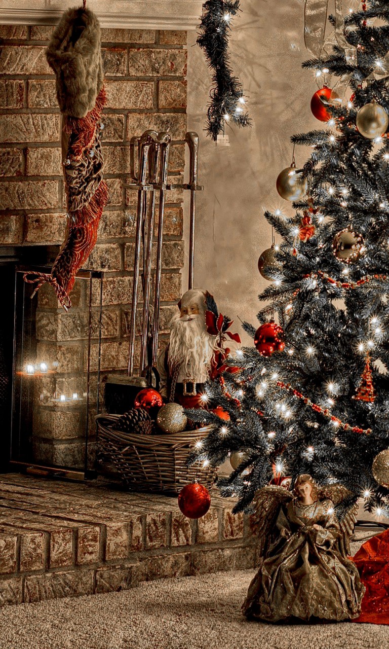 Warm Christmas Fireplace 768x1280 - Wallpaper - FreeChristmasWallpapers.net