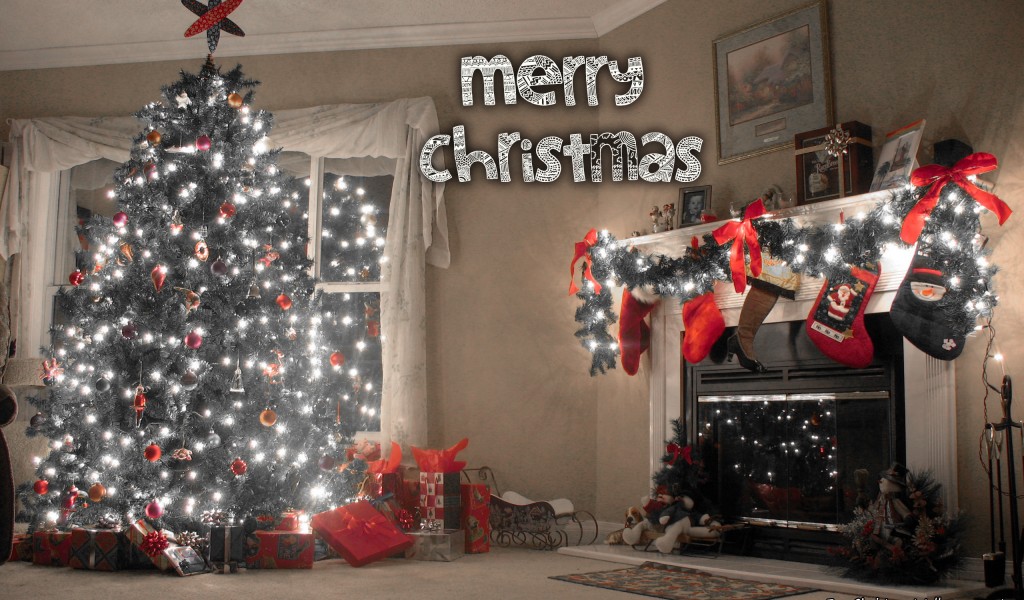 Christmas Tree Love Home and Fireplace