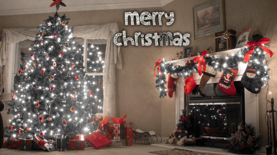 Christmas Tree Love Home and Fireplace