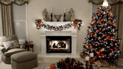 Decorated Christmas Fireplace and Tree
